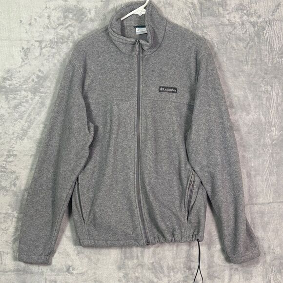 Columbia Grey Soft Full Zip Cinch Waist Zipper Pockets Fleece Jacket Size Medium - Picture 1 of 9
